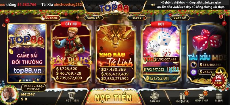 đa dạng game bài tại nhà cái top88z